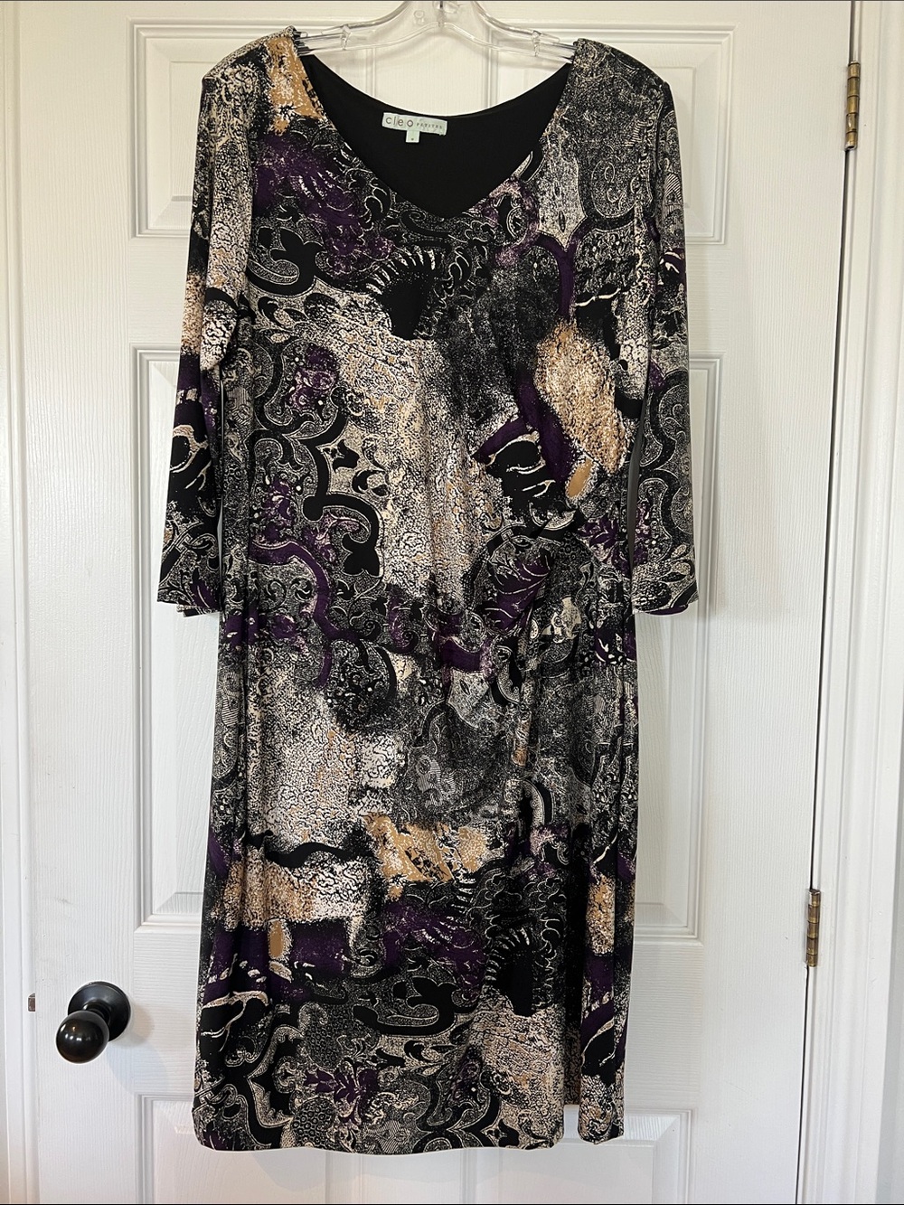 cleo Black, Purple & Gold Printed Midi Dress